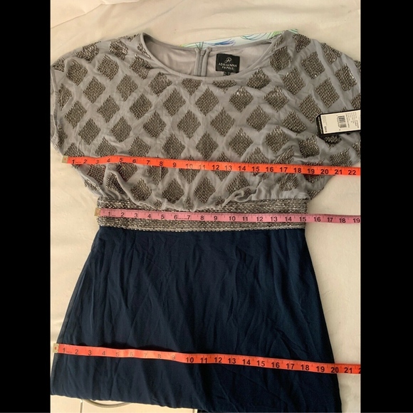 NWT Adrianna Papell Beaded Colorblock Blouson‎ Gown in Silver/Navy [SZ 10 ] - Picture 10 of 11